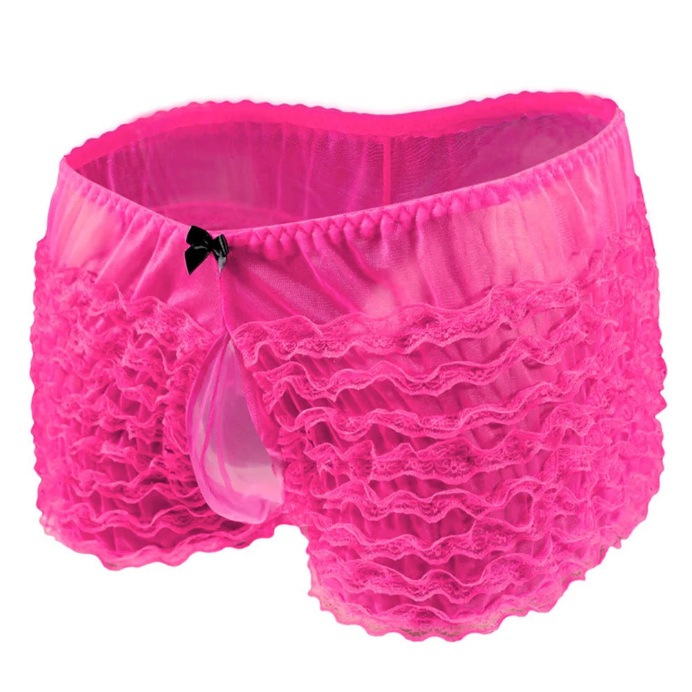 Fashion Mens Sissy Pouch Underwear Sexy Lace Briefs Knickers Shorts Underpants Male Low Rise Erotic Panties Boxers Cake Pants luvshop24