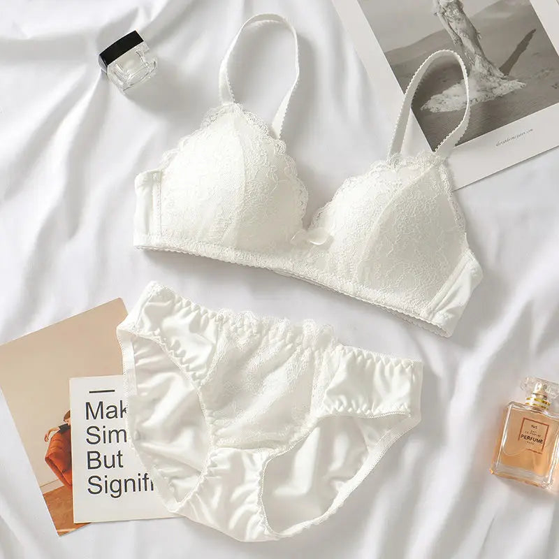 Lace Lingerie 2 Pieces Women Underwear Set 3/4 Cup Plus Size Bras Panty Brief Sets White Black Sexy Lingerie Seamless Bra Sets luvshop24