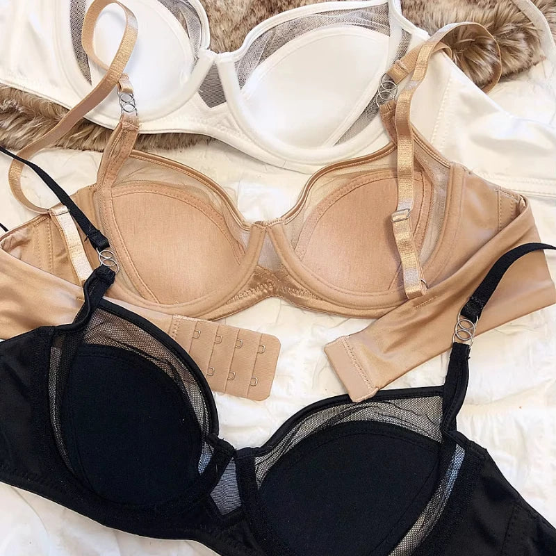 2 Pieces Sexy Underwear Set for Women Lace Push Up Bra French Thin Cup Comfort Brassiere Mesh Breathable Bralette Lingerie Set luvshop24
