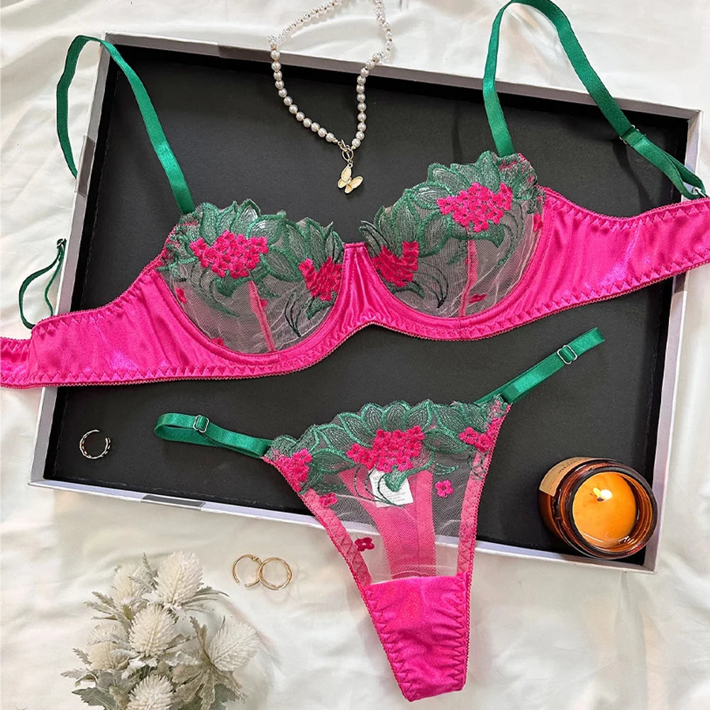 Floral Sexy Lingerie Lace Eroticу Bralette + Briefs Set Transparent Women's Underwear Embroidery Erotic Beautiful Bra And Panty luvshop24