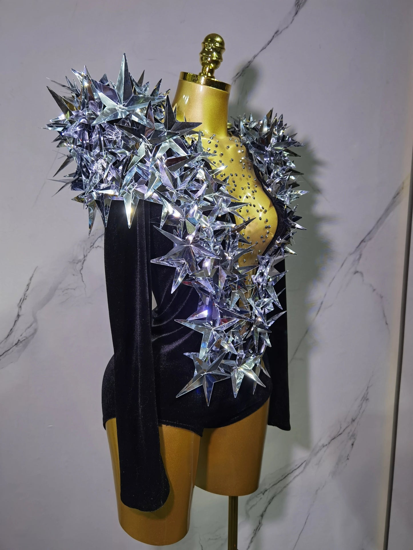 2025 New Shiny Black Rhinestone Velvet Long Sleeve Bodysuit Women Evening Party Club Gala Hosts NightClub Bar Stage Costumes luvshop24