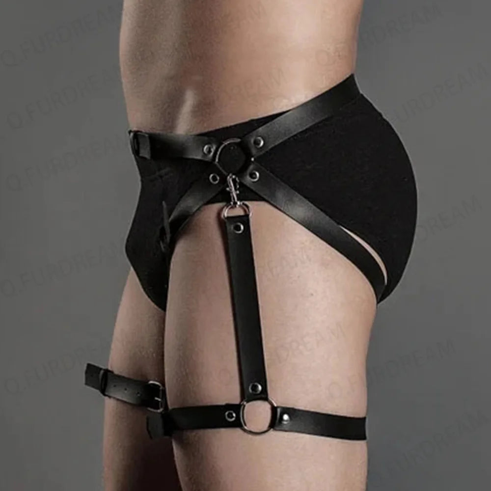 Men's Leather Leg Belt Male Harness Belts Gay Body Bondage Sex Rave Party Lingerie Punk Fashion Men's Leather Decorative Belt luvshop24