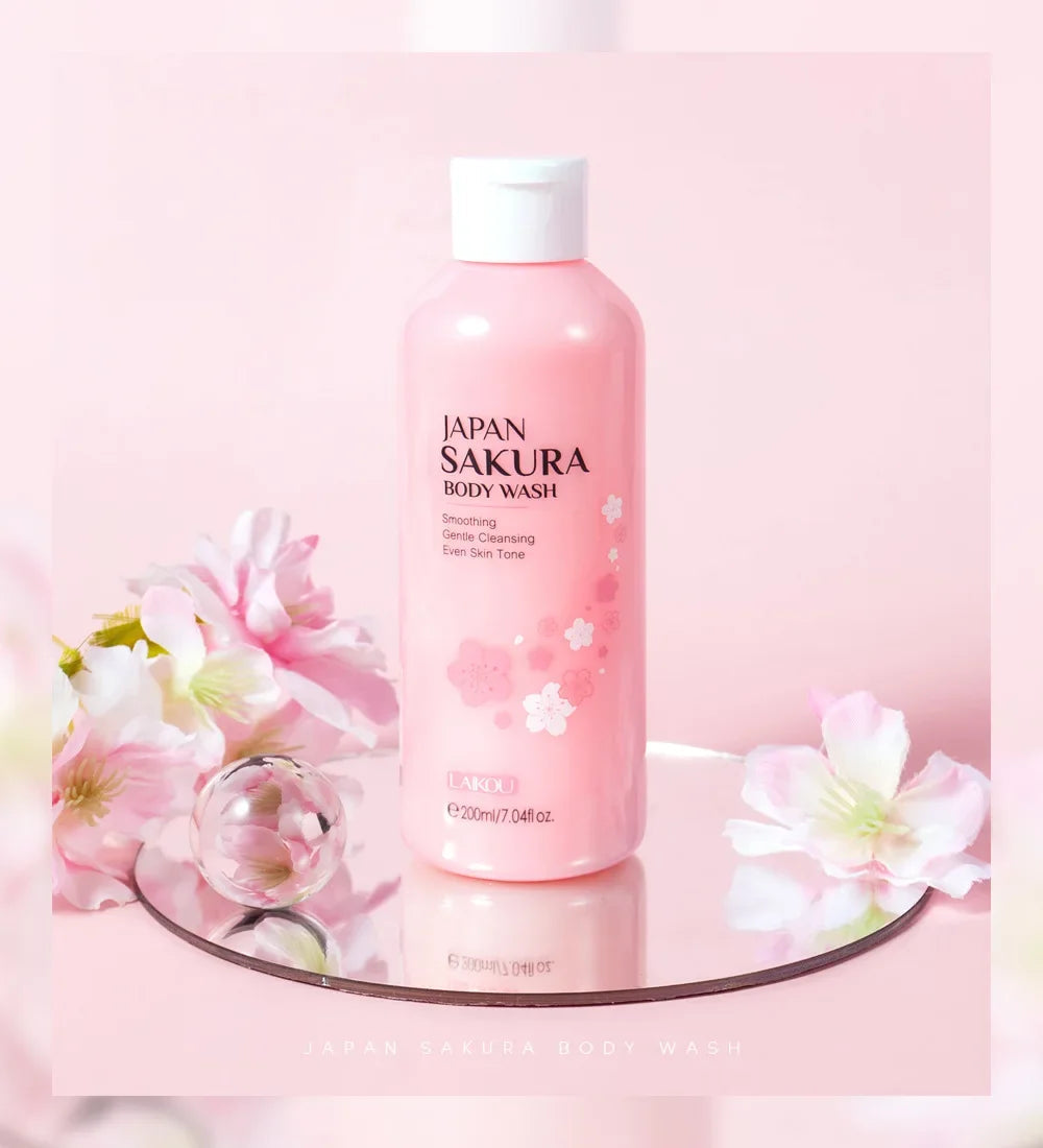 LAIKOU Sakura Shower Gel Long Moisturizing Smooth Long Lasting Fragrance Gentle Foam Body Cleansing Bath Product 200ml luvshop24