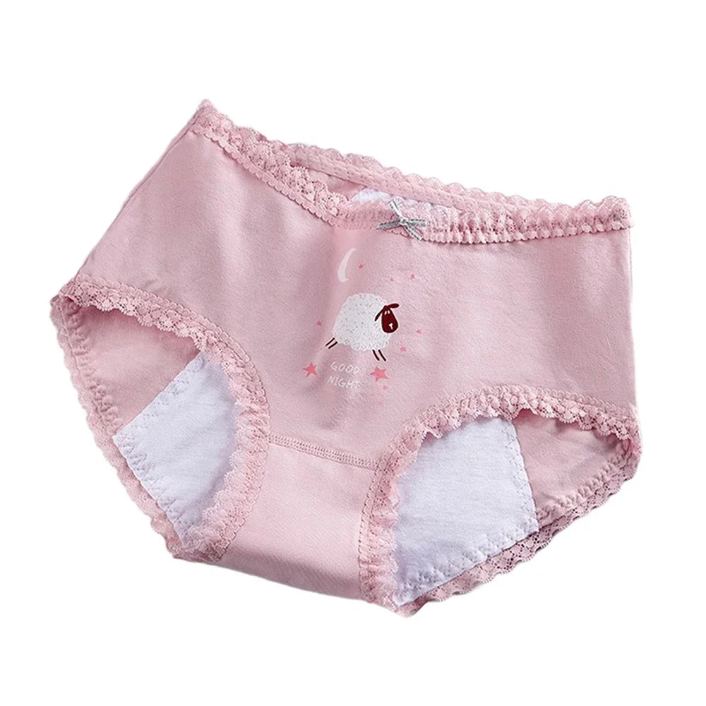 1pc Girls Period Underwear Mid-Rise Cartoon Cotton 3-Layer Leak-proof Incontinence Panties Absorbent Teen Menstrual Briefs S-XL luvshop24