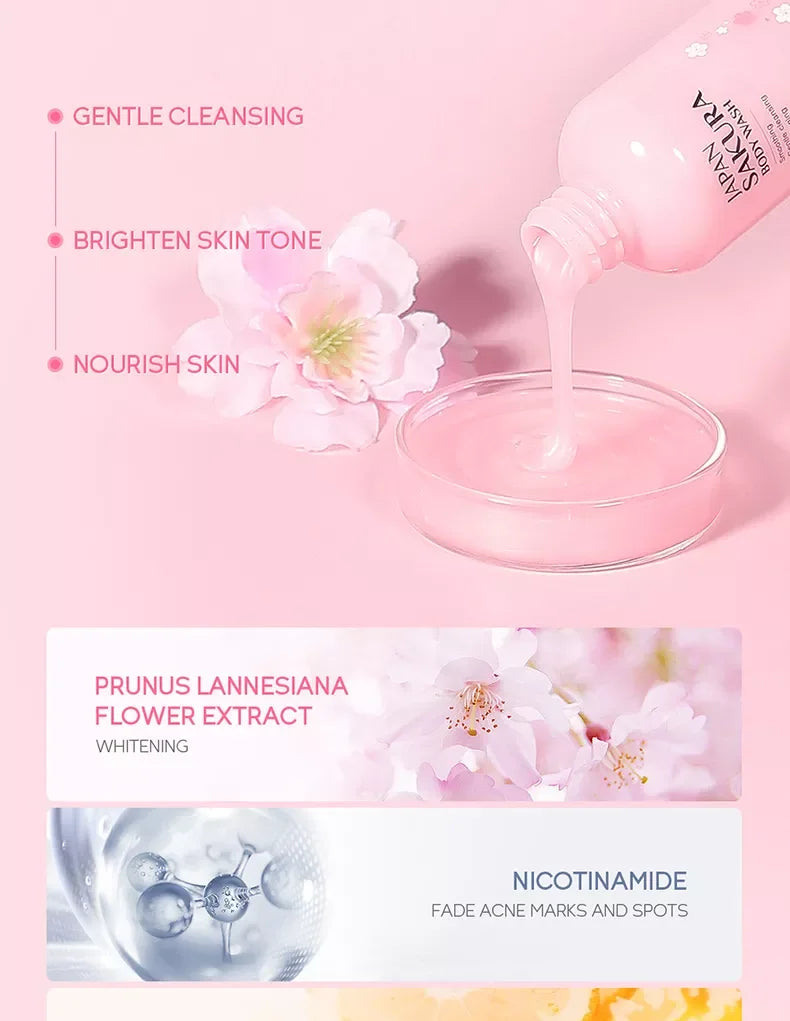 LAIKOU Sakura Shower Gel Long Moisturizing Smooth Long Lasting Fragrance Gentle Foam Body Cleansing Bath Product 100ml luvshop24