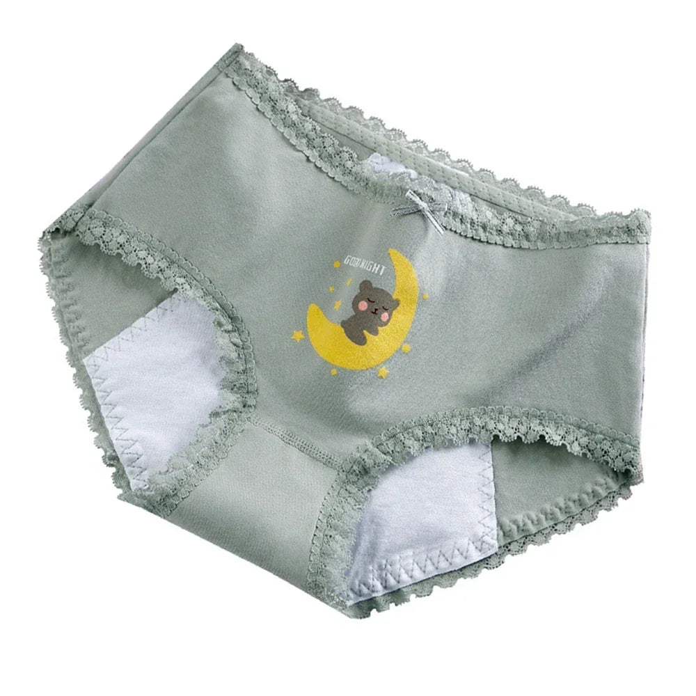1pc Girls Period Underwear Mid-Rise Cartoon Cotton 3-Layer Leak-proof Incontinence Panties Absorbent Teen Menstrual Briefs S-XL luvshop24