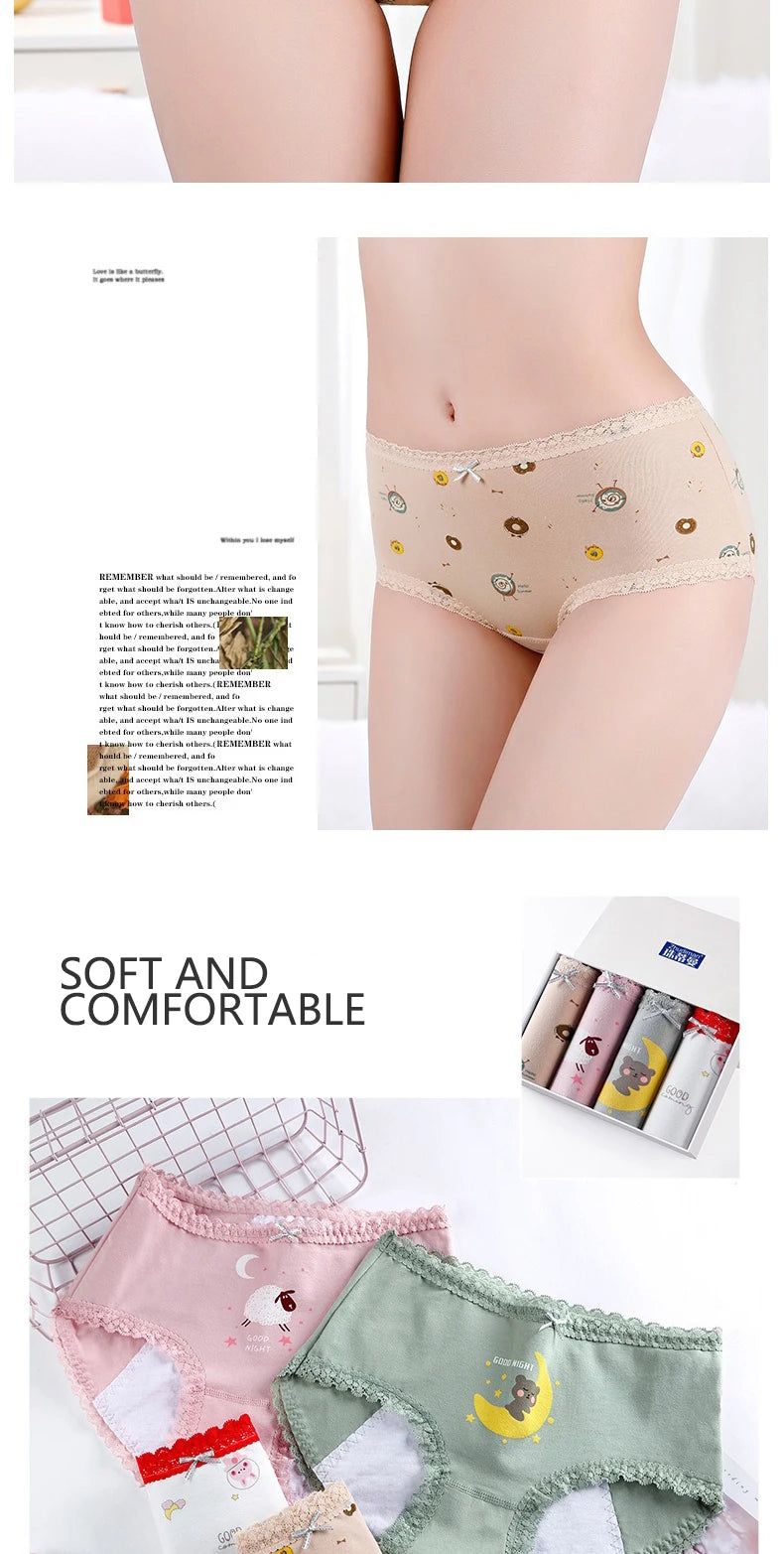 1pc Girls Period Underwear Mid-Rise Cartoon Cotton 3-Layer Leak-proof Incontinence Panties Absorbent Teen Menstrual Briefs S-XL luvshop24
