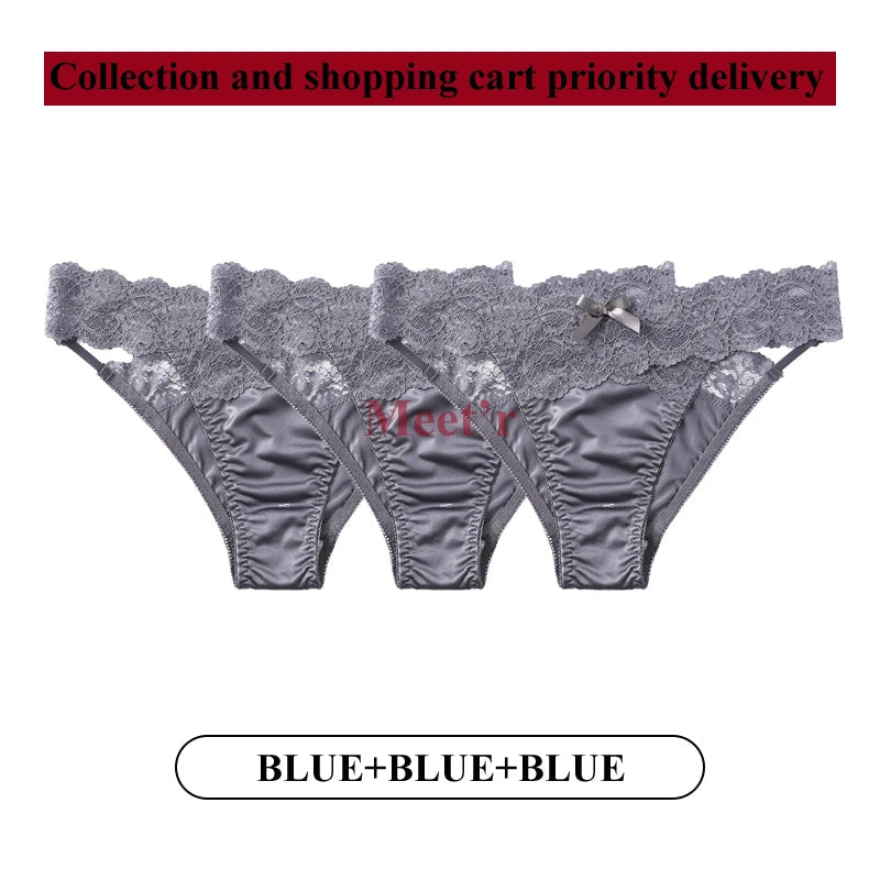 Meet'r 3Pcs/lot Women Sexy Lace Panties Low-waist Underwear Female G String Breathable Hollow out Lingerie Temptation Intimates luvshop24