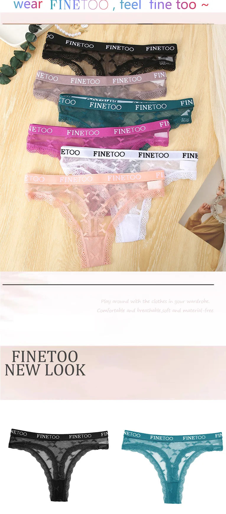 Clearance_6PCS/Set Sexy G-String Thong Lace Women's Panties Low-Waist Female Underpants Mesh Perspective Briefs Lingerie_Contin luvshop24