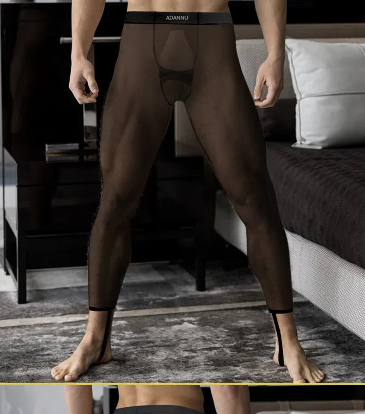 1/2/3PCS Men's Leggings Underwea Thin Sexy Transparent Ice Silk High Stretch Foot Anti Slip Pants Fitness Bottoms Pants AD776 luvshop24