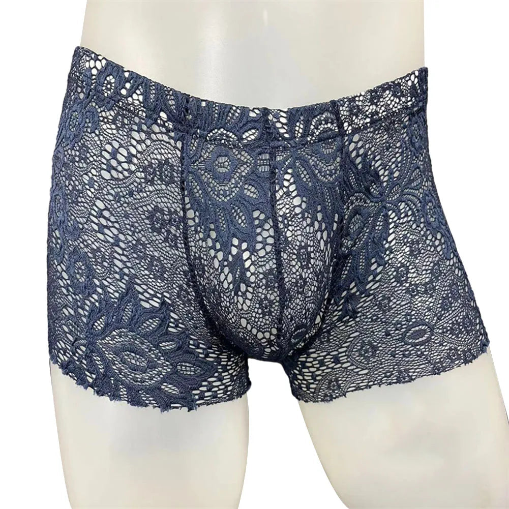 Sexy Mens Lace Shorts Breathable Underwear Solid Male Brief Middle Waist Panties Sleepwear Bikini Hombre Lingerie luvshop24