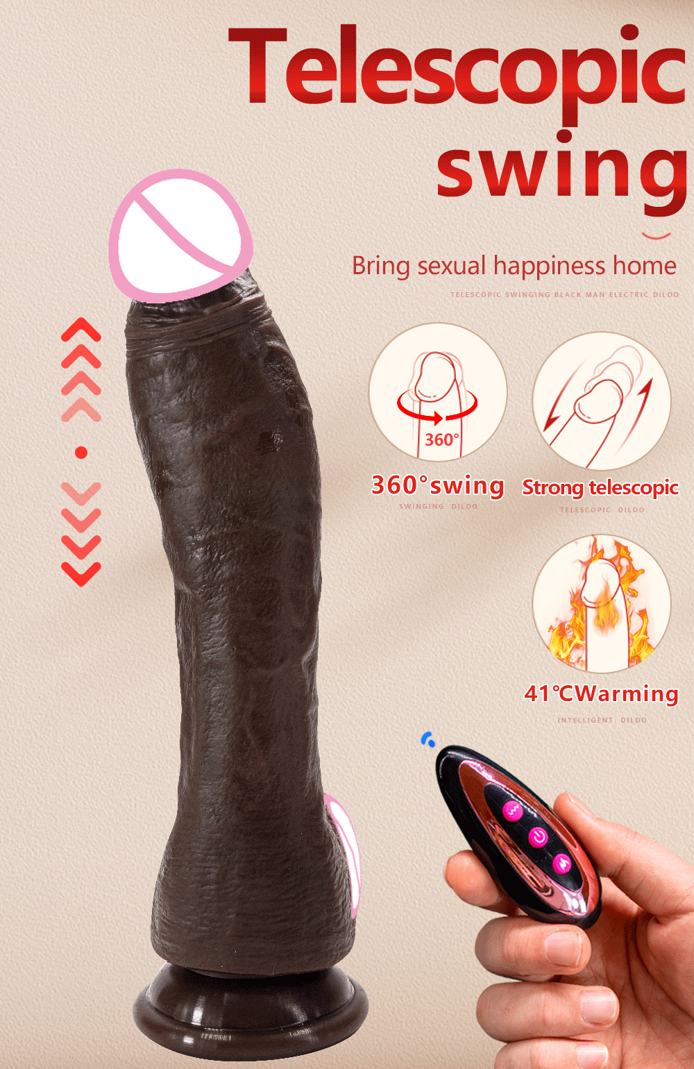 10.6in Long Realistic dildo Black vibrator penis telescopic Swing Heating silicone dildo remote control Dildo Vibrator for wome luvshop24