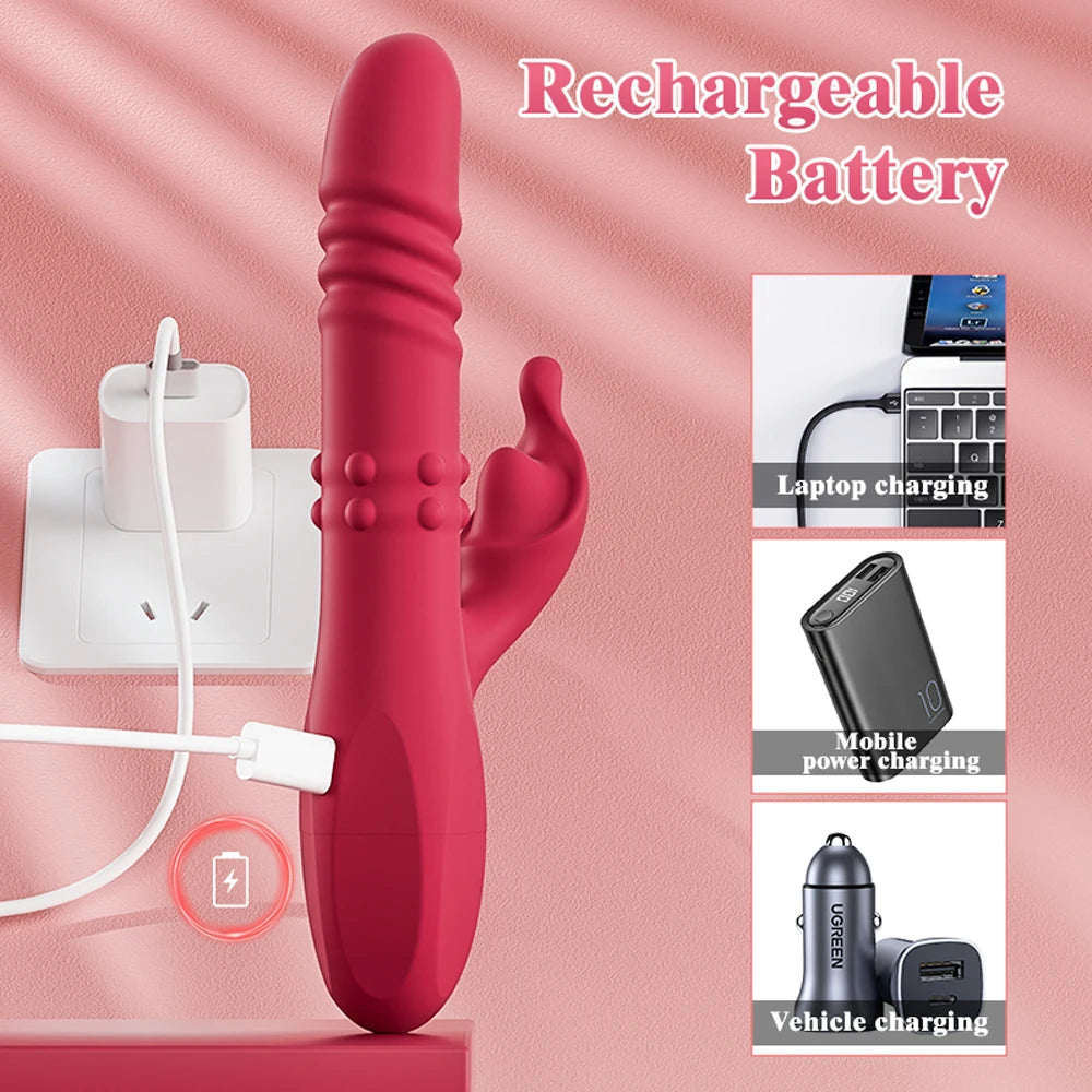 Telescopic Rabbit Vibrator for Women Powerful G Spot Rotating Massage Vaginal Clitoris Stimulator Female for Adult Sexy Toys luvshop24