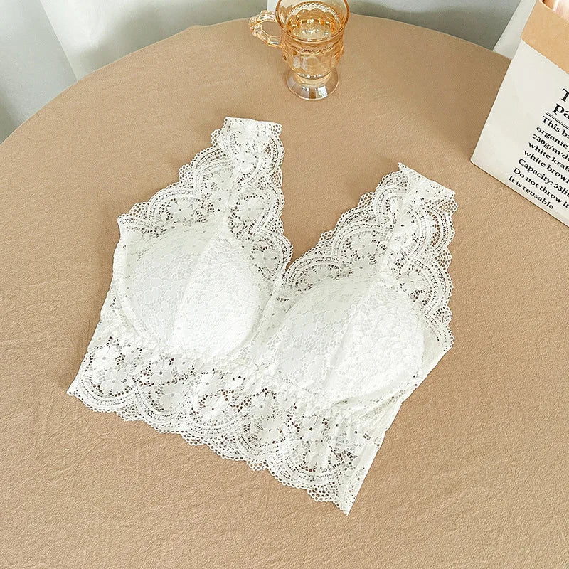 Lace Bras Top Women Deep V Neck Sexy Lingerie Wire Free Bra Tank Tops Female Underwear V Back Bralette Padded Camisole luvshop24