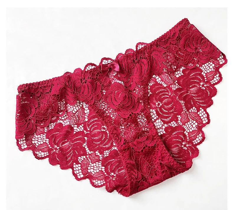 Sexy Lace Underwear Women Ultra-thin Transparent Lace Oversized Panties Female Underwear with Buttocks Low Waist Triangle Bottom luvshop24