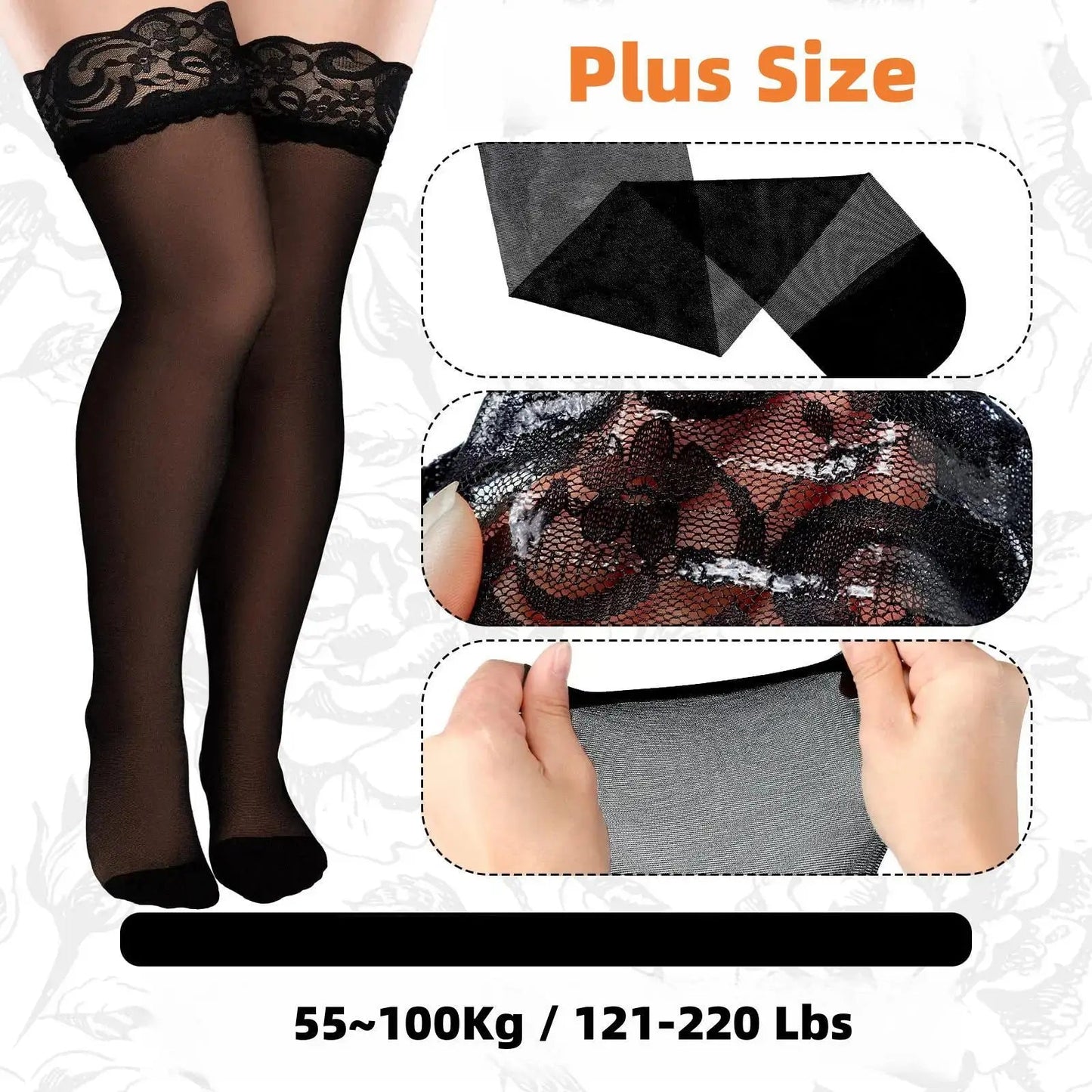Lace Top Plus Size Knee Thigh High Socks for Women Stockings Sexy Stay Hold Up White Black Pink Red Long Stocking with Anti-slip luvshop24