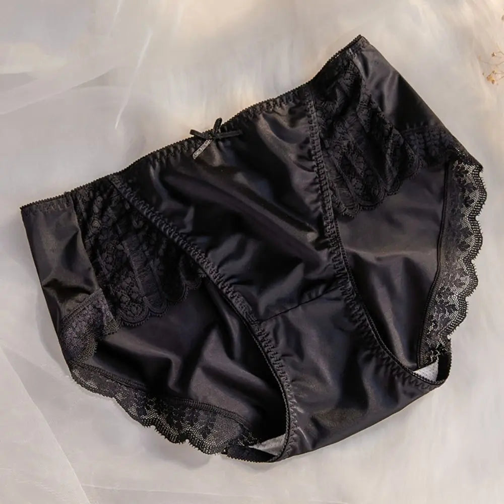 2Pcs Lingerie Underwear Lace Briefs Women Ultra-thin Bow Stain Silk Panties Mid Waist Underpants Mesh Seamless Briefs Lady luvshop24