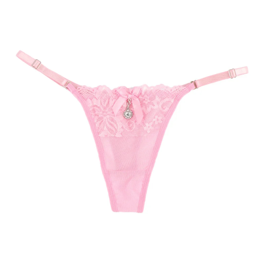 Women Lace Panties Thongs Pearl Pendant Lace Embroidery G-String T-Back Briefs Underwear Adjustable Ladies Panties Sexy Lingerie luvshop24