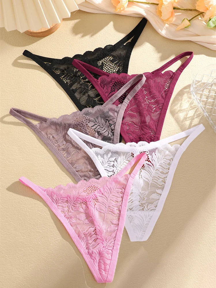 5PCS Sexy Lace Women Lingerie Exotic Underpants Female Lace Transparent Hollow Out G-string Thong Female Soft Intimates S-XL luvshop24