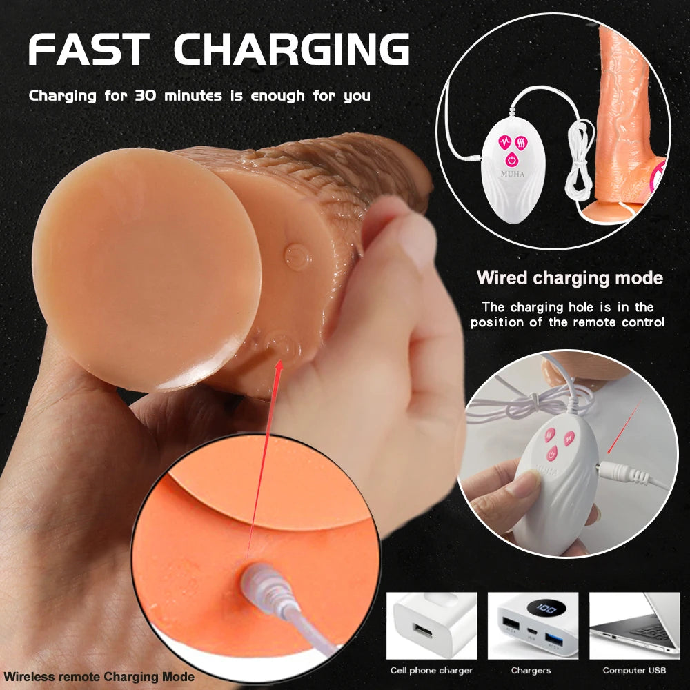 Realistic Dildo Vibrator for Women Sex Toys Heating Big Cock Remote Control Penis Telescopic Vibrators Anal Female Stimulator luvshop24