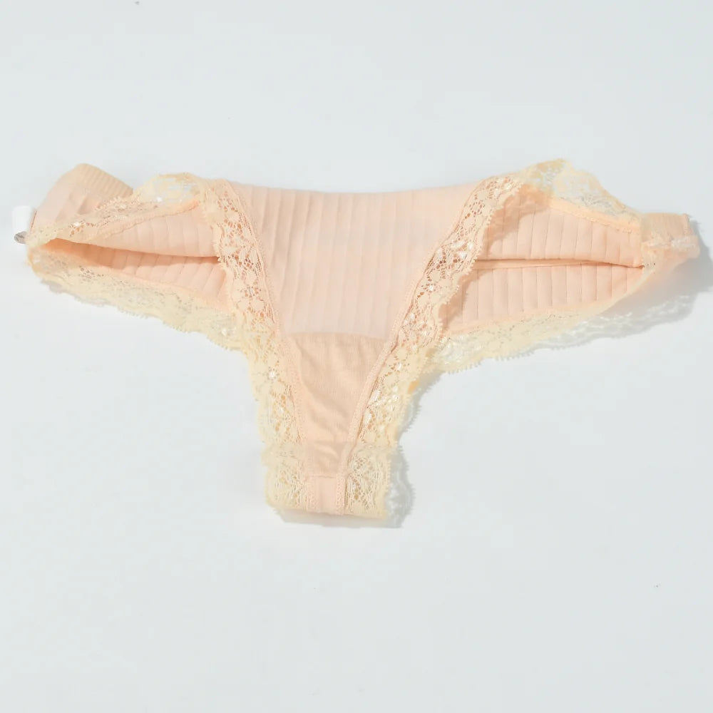 3pcs Cotton Women's Thong Panties Breathable Low Waist Seamless Underwear Sexy Female Lady Comfortable Solid Color Lace G-String luvshop24
