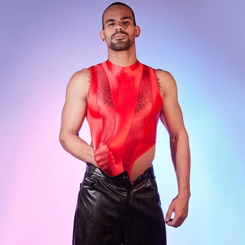 Hot Sexy Men's Bodysuits Mesh Patchwork Shiny Transparen Short Sleeve Male Rompers High Cut Leotard Gay Open Crotch Jumpsuits luvshop24
