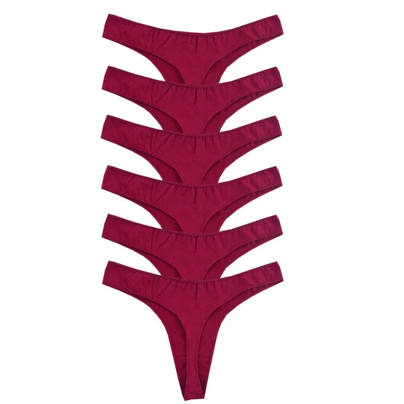 6pcs Cotton Women's Thongs Panties Sports Breathable Low Waist Underwear Lingerie Sexy Female Lady Solid Color G-String luvshop24