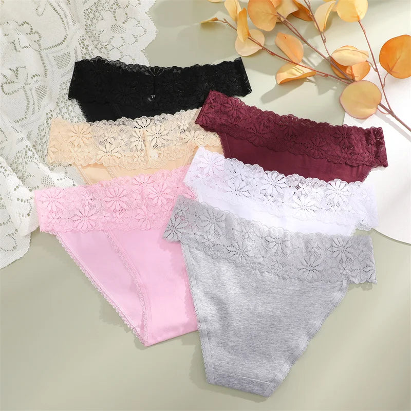 Lace Panties Women Cotton Briefs Female Comfortable Underwear 4PCS/Set Elstice Solid Color Panties Female Low Rise Sexy Lingerie luvshop24
