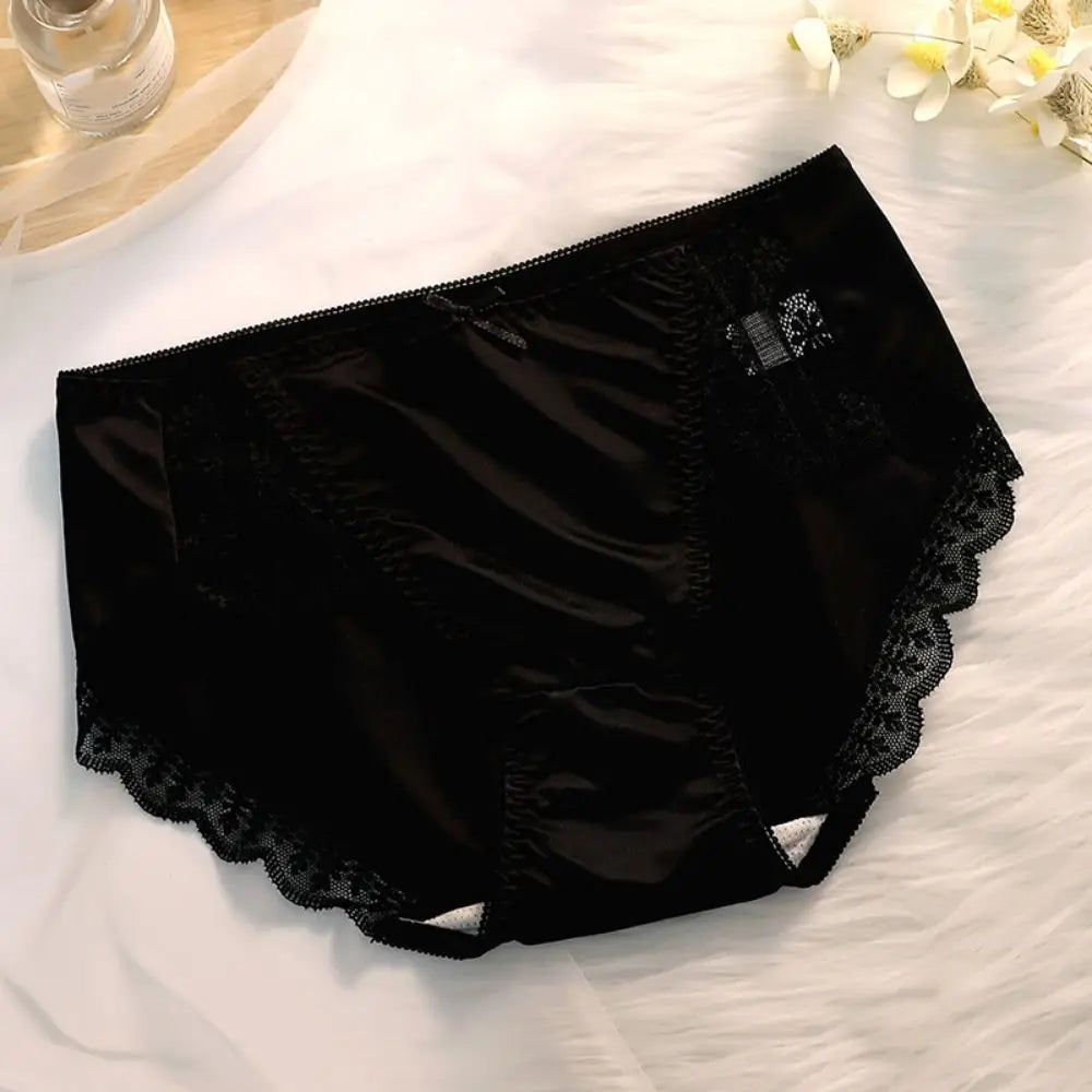 2Pcs Lingerie Underwear Lace Briefs Women Ultra-thin Bow Stain Silk Panties Mid Waist Underpants Mesh Seamless Briefs Lady luvshop24