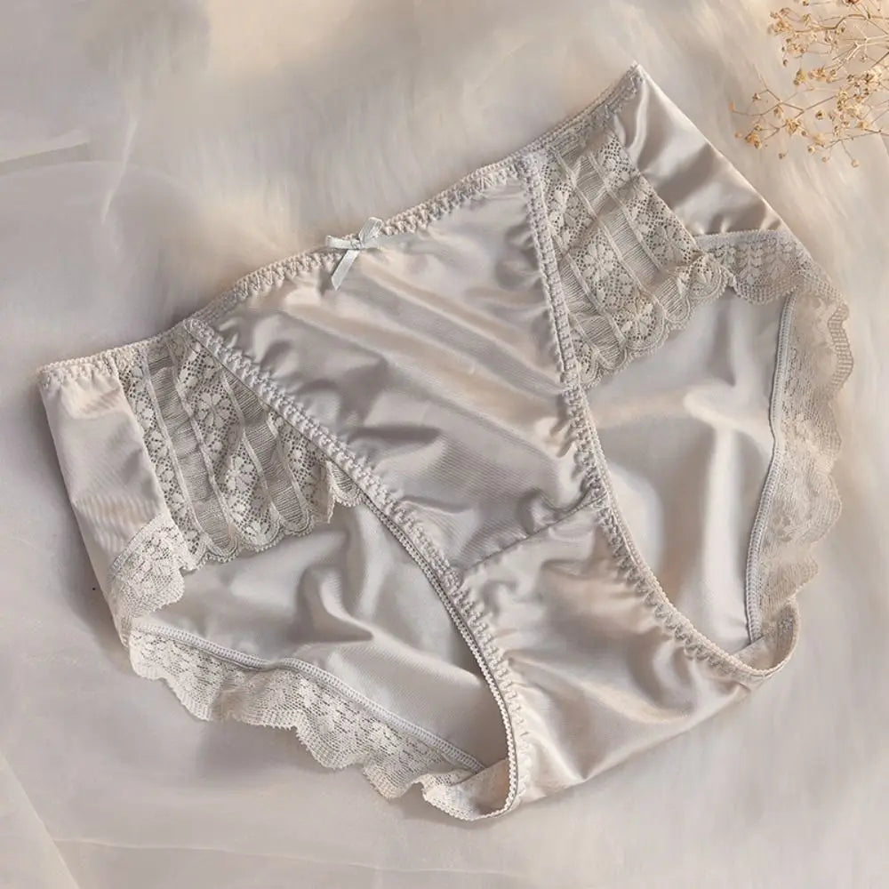 2Pcs Lingerie Underwear Lace Briefs Women Bow Mid Waist Stain Silk Panties Cotton Crotch Underpants Mesh Seamless Briefs Lady luvshop24