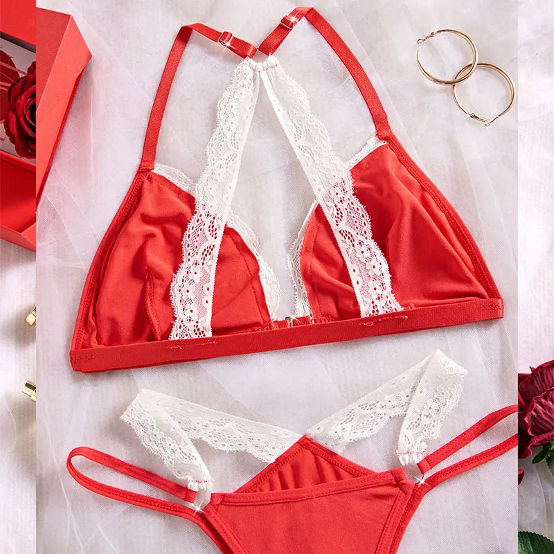 2 Piece Set Lingerie Woman Lace Transparent Underwear Fairy Embroidery Brief Sets Delicate Bra Kit Push Up Breves Sets Lenceria luvshop24