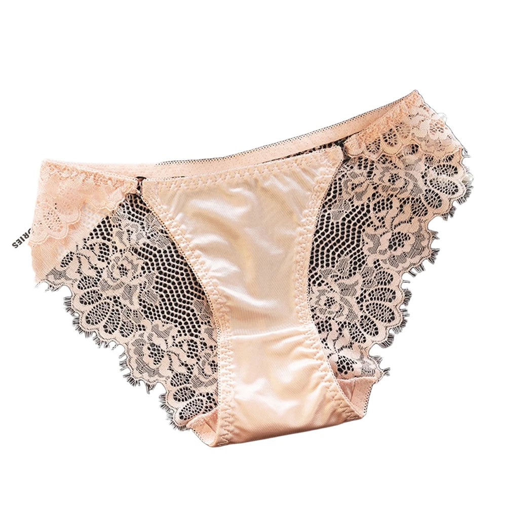 1pc Women's Sexy Lace Panties Satin Seamless Underwear Lace Mesh Sheer Low Waist Triangle Underwear Ladies Thin Breathable Brief luvshop24