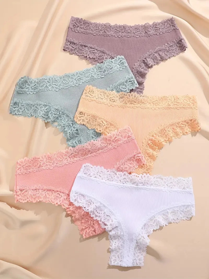5Pcs/set Women Cotton Panties Floral Lace Intimate Underwear Trendy Patchwork Lace Briefs Female Soft Underpants Lingerie S-XL luvshop24