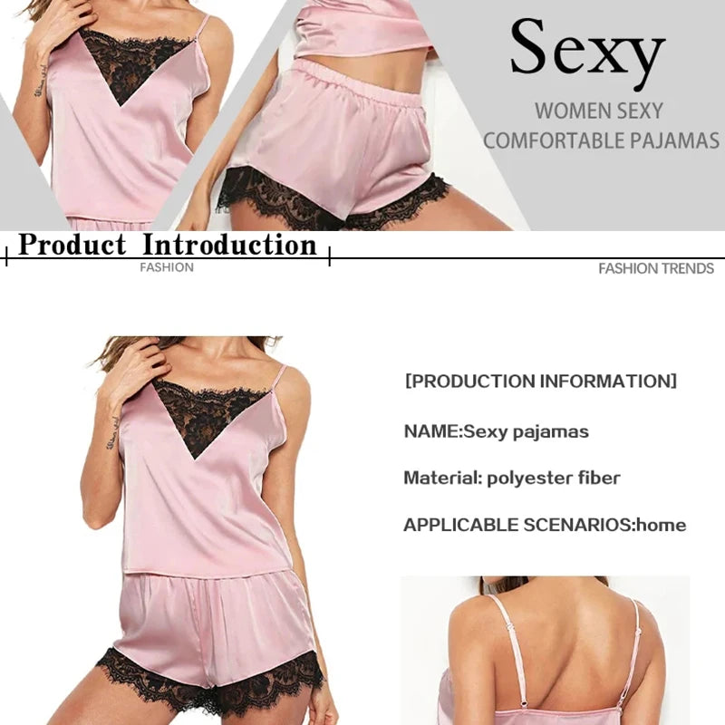 Lace Pajama Sets Women Pijama Mujer Strap Sleeveless Sexy Sleepwear Short Lingerie Set Female Night Wear luvshop24
