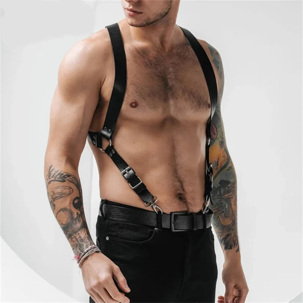 Fetish Gay Men Sexy PU Leather Harness Male Lingerie Adjustable Body Punk Style Belts BDSM Bondage Harajuku Garter For Adult luvshop24