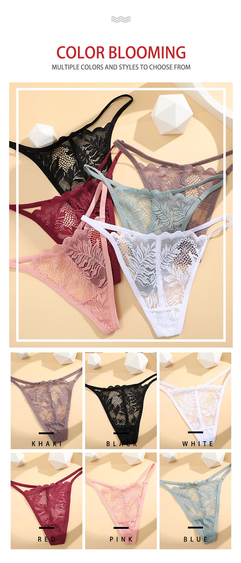3Pcs Lace Thong For Women Low Rise Soft Intimates Lingerie Sexy Panties 6 Solid Color Ladies Comfortable Underpants Girls Panty luvshop24