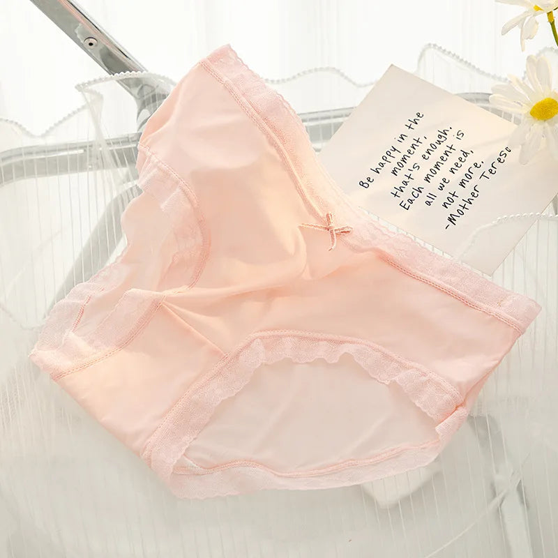 L-XL Women's Underwear Panty Sexy Lace Panties Girls' Fashion Ice Silk Briefs Middle Waist Seamless Underpants Female Lingerie luvshop24