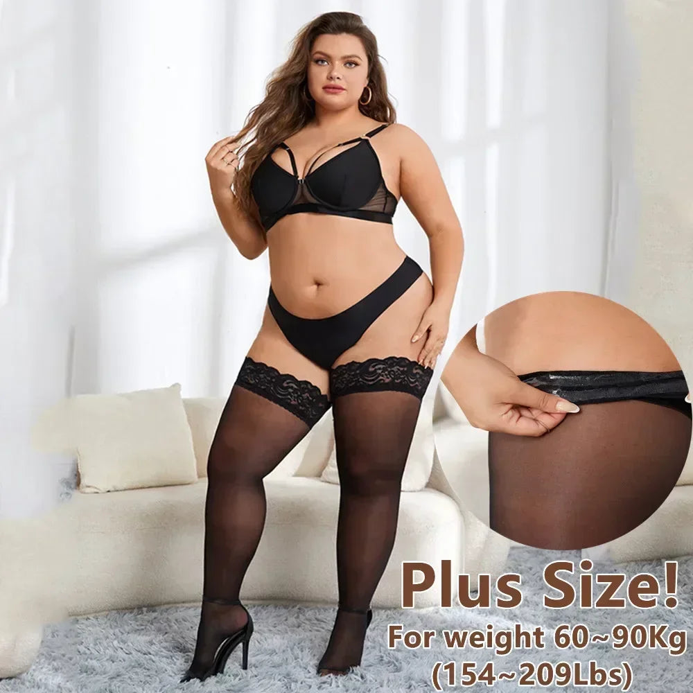 Lace Top Plus Size Knee Thigh High Socks for Women Stockings Sexy Stay Hold Up White Black Pink Red Long Stocking with Anti-slip luvshop24