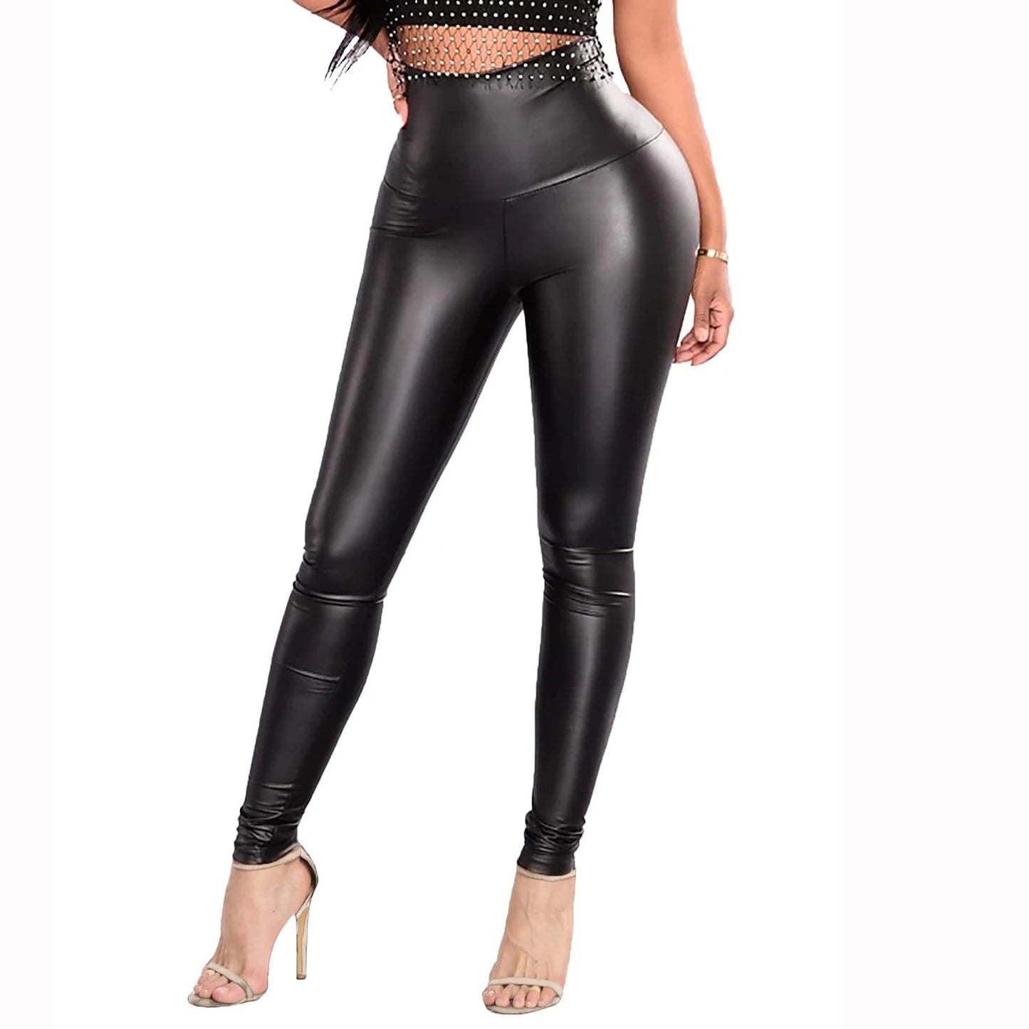 High Waist Bright Leggings Women's Fashion Skinny PU Leather Pants Fitness Elastic Leggins 2024 Female Black Laser Sexy Trousers luvshop24