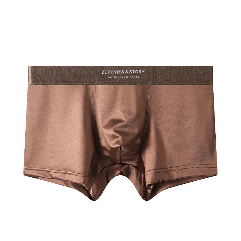 Luxury Summer Smooth Cool Ice Silk Satin-like Men's Boxershort Panties Solid Underpants Breathable Mesh Crotch Male Underwear luvshop24