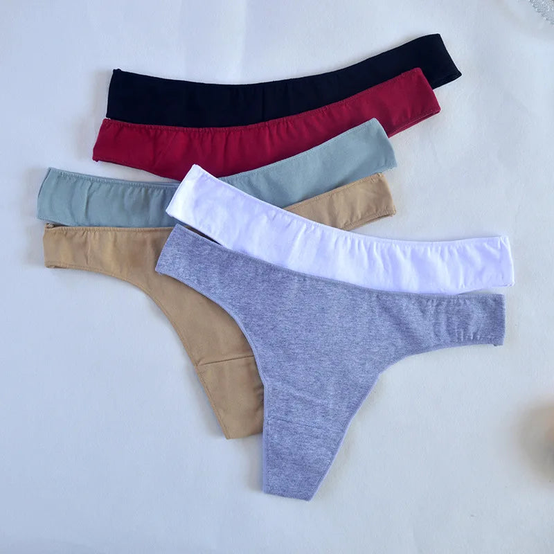 6pcs Cotton Women's Thongs Panties Sports Breathable Low Waist Underwear Lingerie Sexy Female Lady Solid Color G-String luvshop24