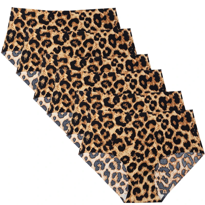 6pcs Women's Seamless Ice Silk Panties Female Mid Waist Plus Size Leopard Print Underwear Girls Fashion Brief Lady Comfort Panty luvshop24
