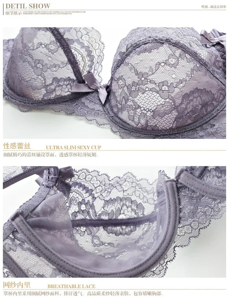 Lace Sexy Bra Women Thin See Through Lingerie Bow Embroidery Intimates Lingerie Female Daily Underwear luvshop24