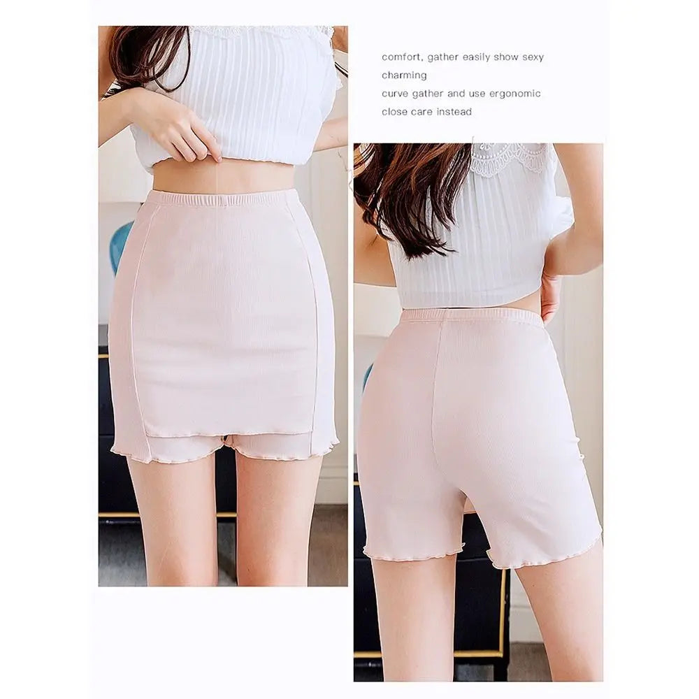 Women's Summer Ice Silk High Waist Shorts Safety Pants Double Layer Seamless Skirt Shorts Underwear Boxer Underpants luvshop24