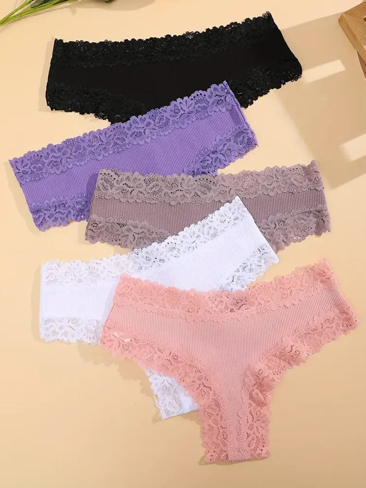 5Pcs/set Women Cotton Panties Floral Lace Intimate Underwear Trendy Patchwork Lace Briefs Female Soft Underpants Lingerie S-XL luvshop24