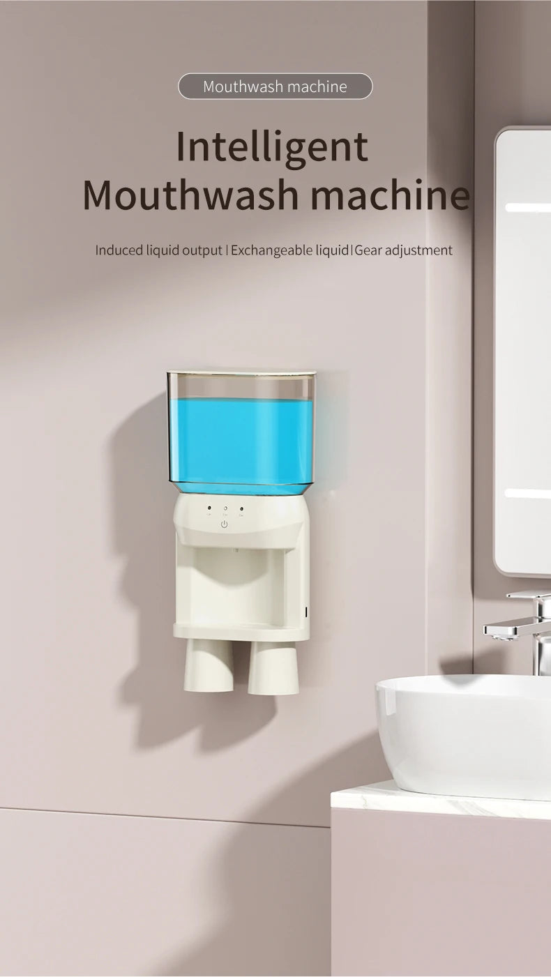 1Pcs Mouthwash Container, Automatic Sensor Mouthwash Machine, No Punching Smart Oral Cleaning, Wall-Mounted Mouthwash Rack, USB Charging with 2 Mouthwash Cups luvshop24