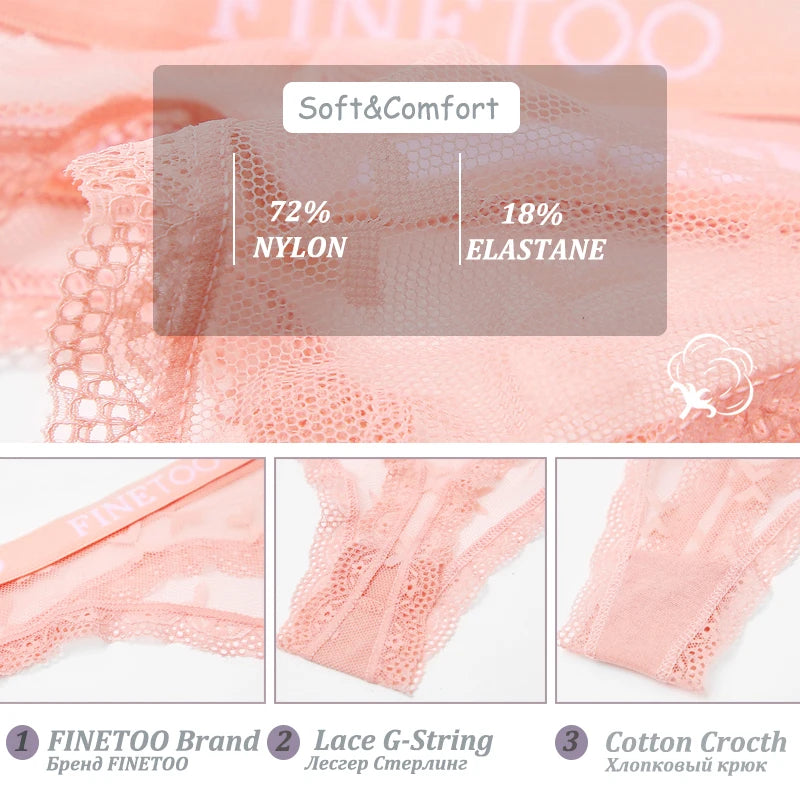 Clearance_6PCS/Set Sexy G-String Thong Lace Women's Panties Low-Waist Female Underpants Mesh Perspective Briefs Lingerie_Contin luvshop24