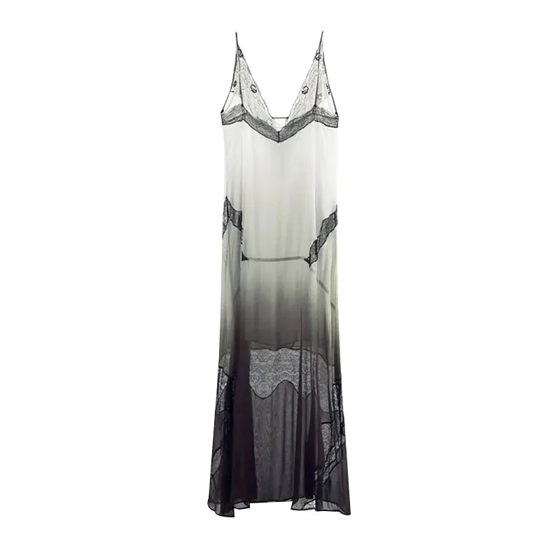 Lace Sling Long Dresses Women Sexy Sleeveless Split See Through Female Mesh Sheer Dress 2025 Summer New Lady Fashion Beach Robes luvshop24