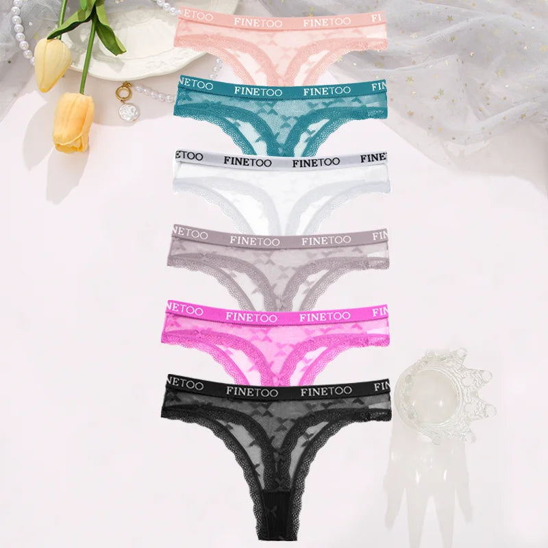 Clearance_6PCS/Set Sexy G-String Thong Lace Women's Panties Low-Waist Female Underpants Mesh Perspective Briefs Lingerie_Contin luvshop24