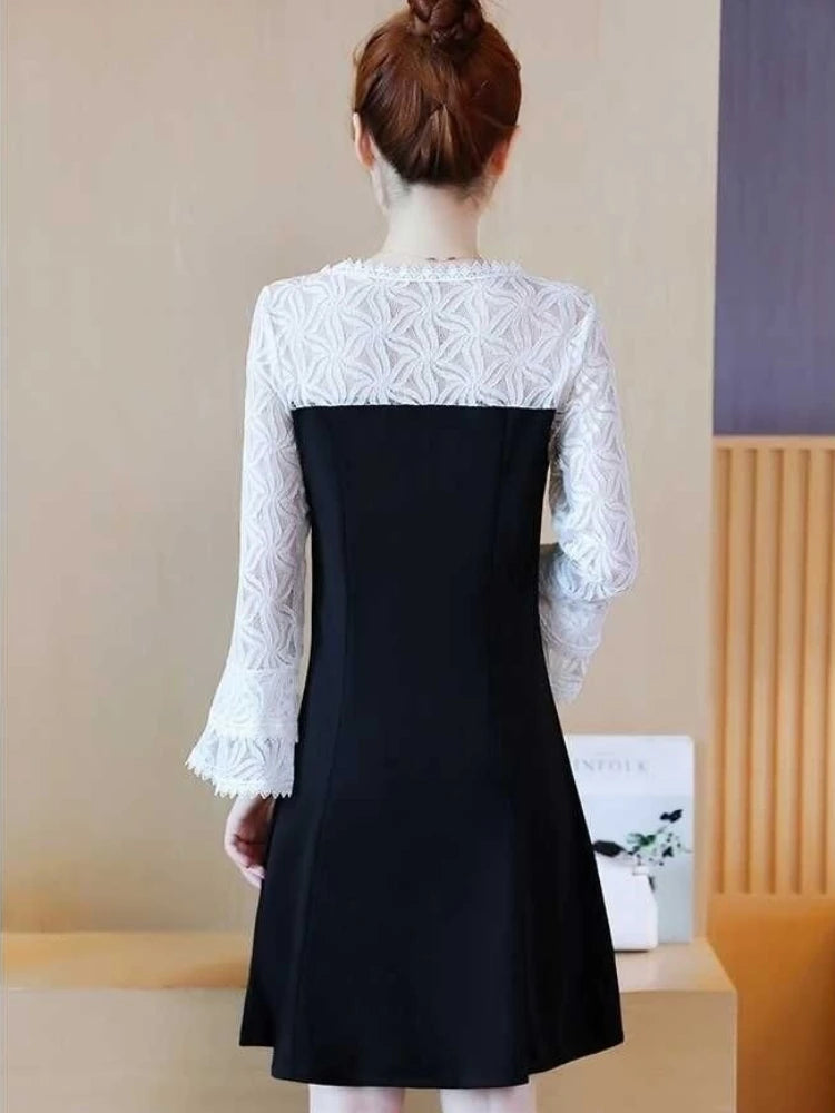 Lace Female Dress Loose Chic and Elegant Pretty One-piece Spring Autumn 2025 Kpop Sensual Sexy Women's Long Sleeve Dresses Midi luvshop24